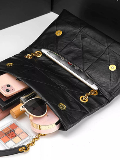 Quilted Shoulder Bag with Gold Chain Strap