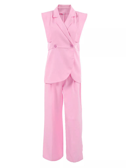 Sleeveless Blazer and Wide-Leg Pants Two-Piece Set