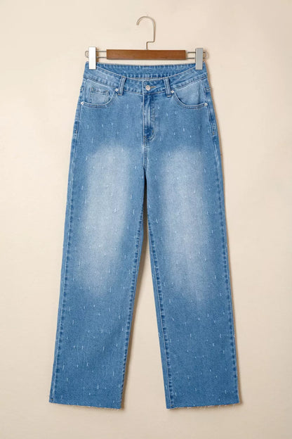 Distressed Detail Tummy Control Raw Hem Jeans