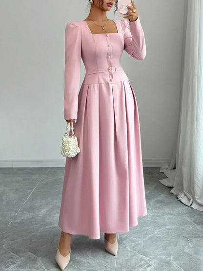 Square Neck Long Sleeve Maxi Dress
