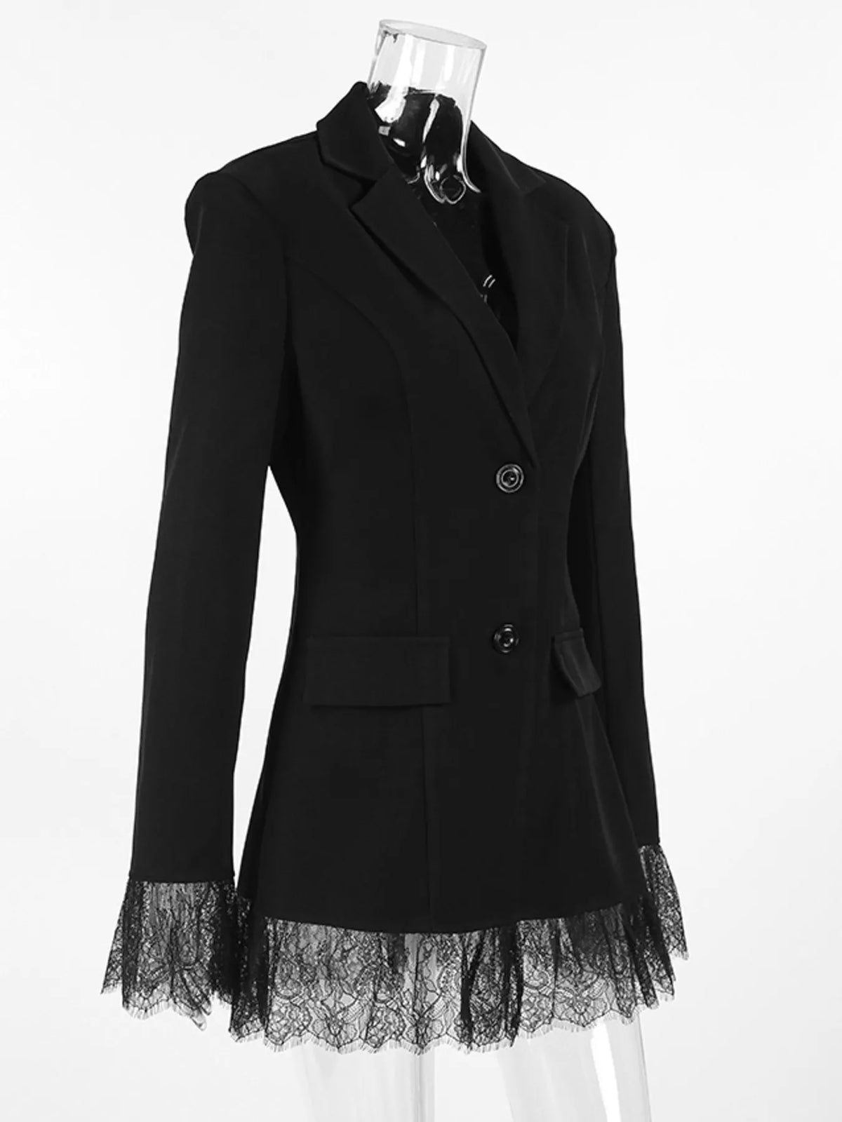 Lace Hem Lapel Collar Blazer