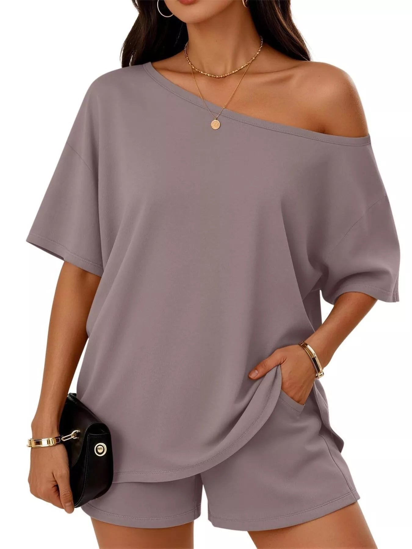 Full Size One Shoulder Top and Shorts Set Plus Size