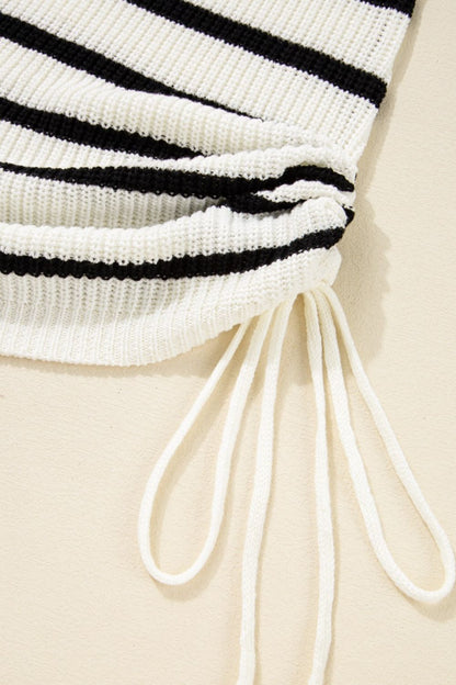 Striped Drawstring Sleeveless Sweater Dress