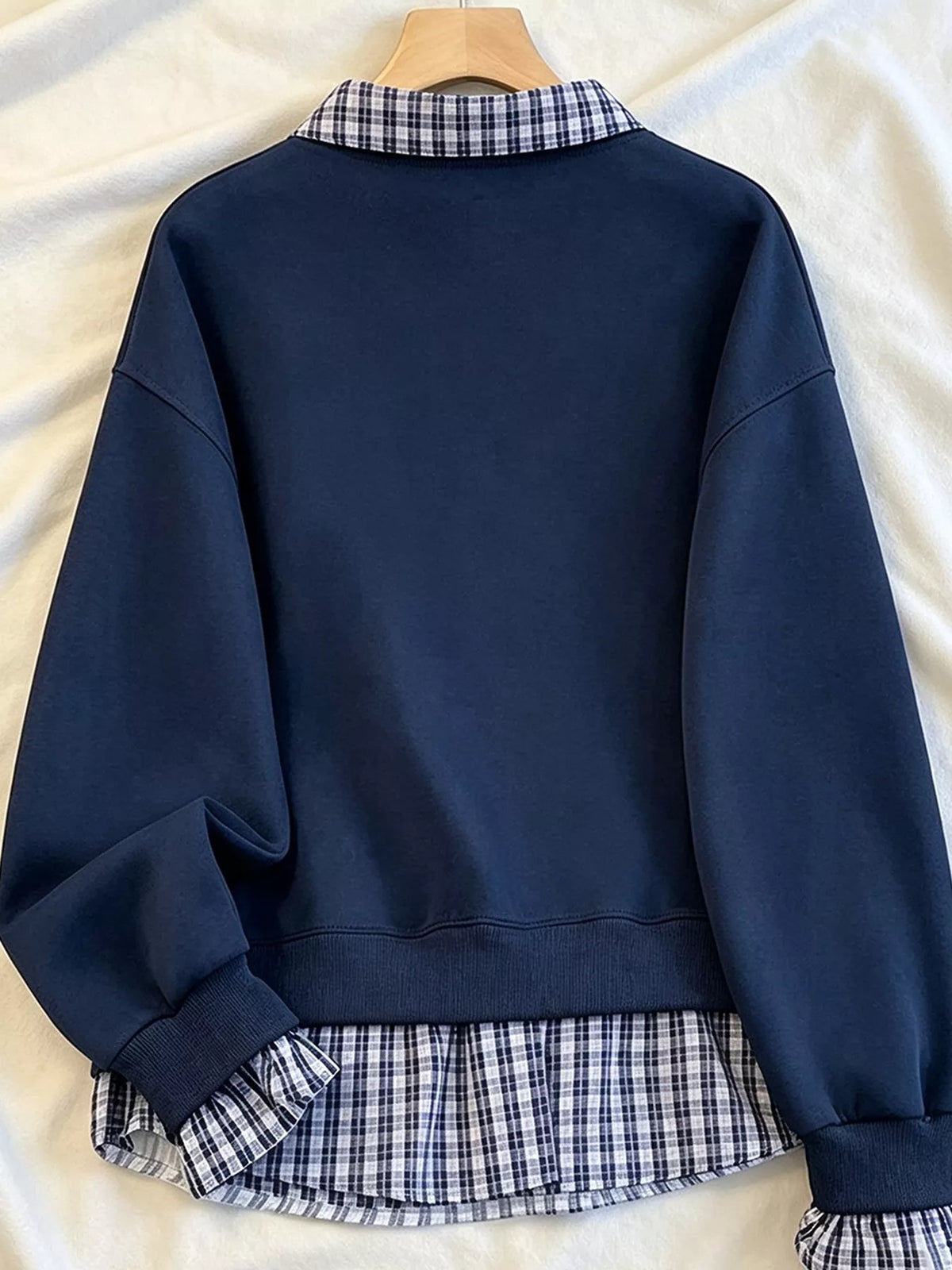 Plaid Collared Faux-Layered Hem Sweatshirt