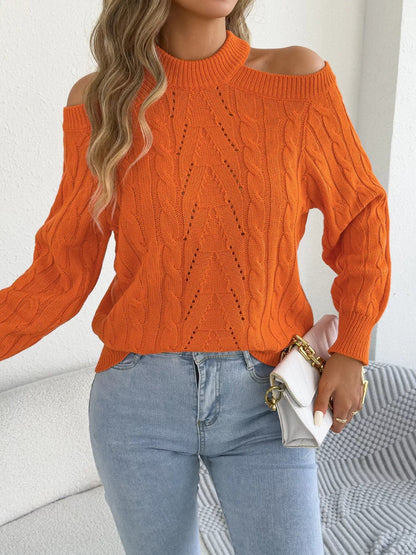 Cold Shoulder Cable Knit Sweater