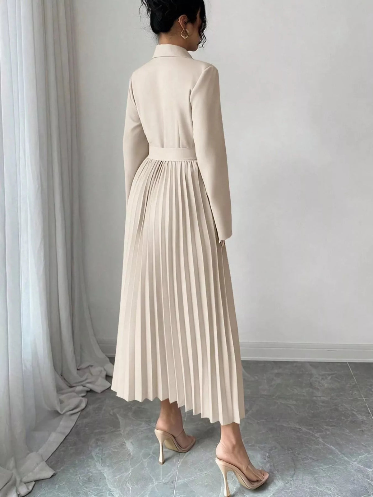 Blazer-style pleated dress, view 6