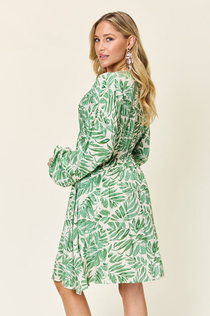 Printed Ruched Balloon Sleeve Dress