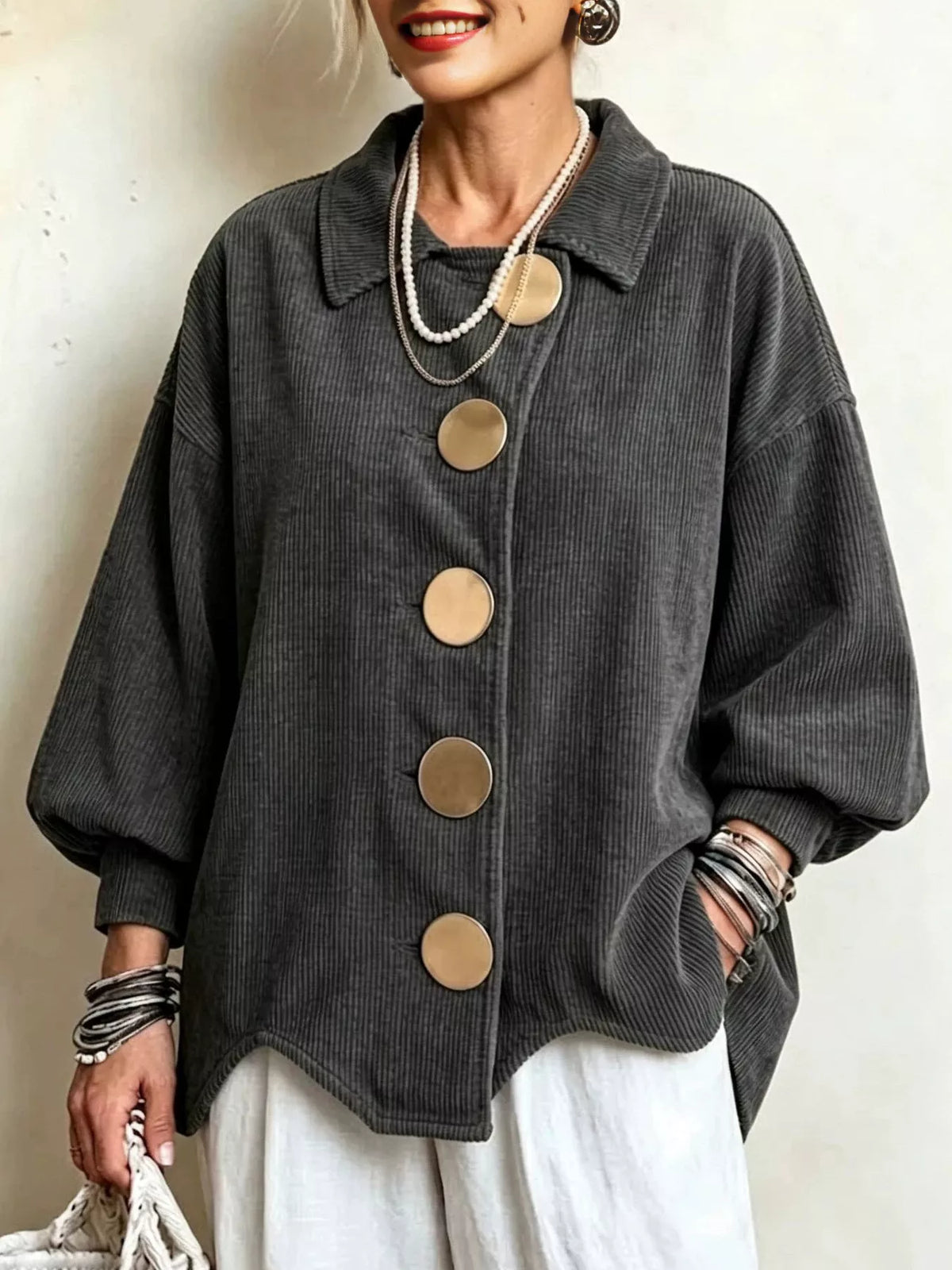 Corduroy button-front jacket, view 3