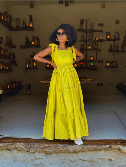 Tied Long Waist Cinching Suspender Dress