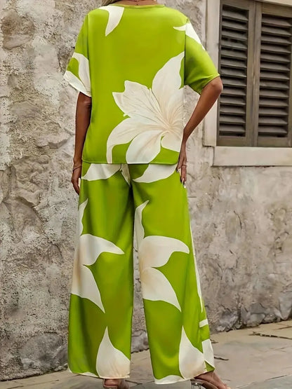 Printed Classy Wide Leg Pants Set