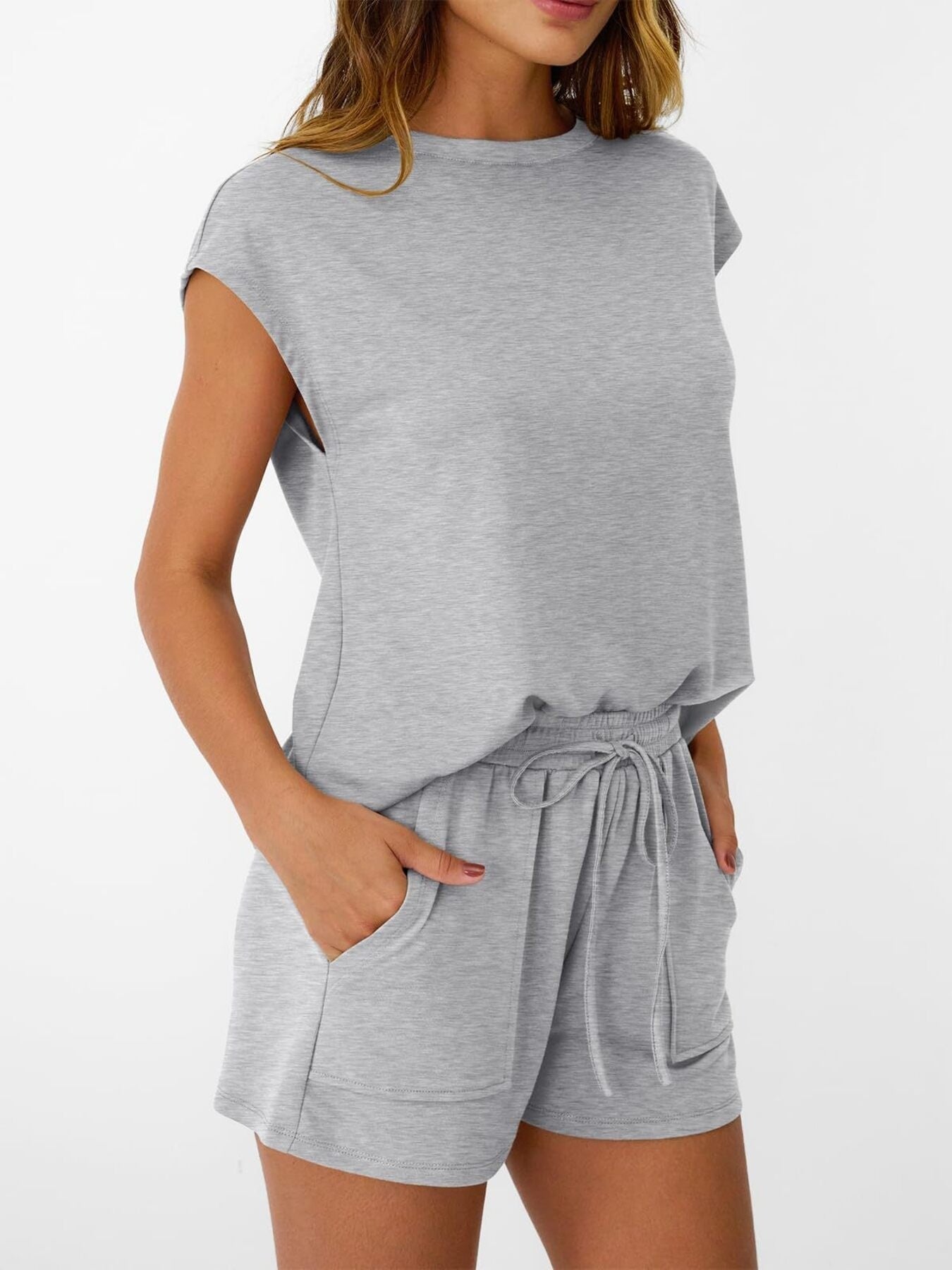 Round Neck Cap Sleeve Top and Shorts Set