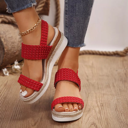 Woven Elastic Strap Wedge Sandals