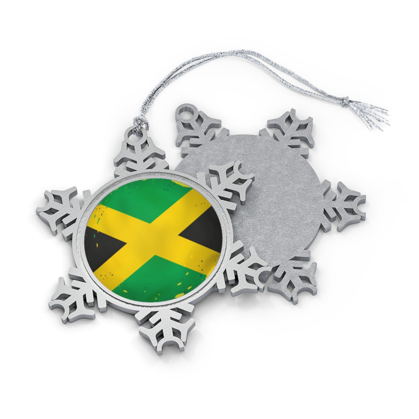 Jamaican Flag Snowflake Ornament - Festive Pewter Holiday Decor