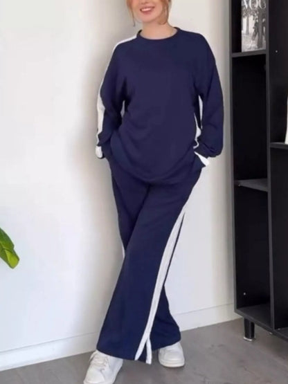 Full Size Contrast Top and Pants Set