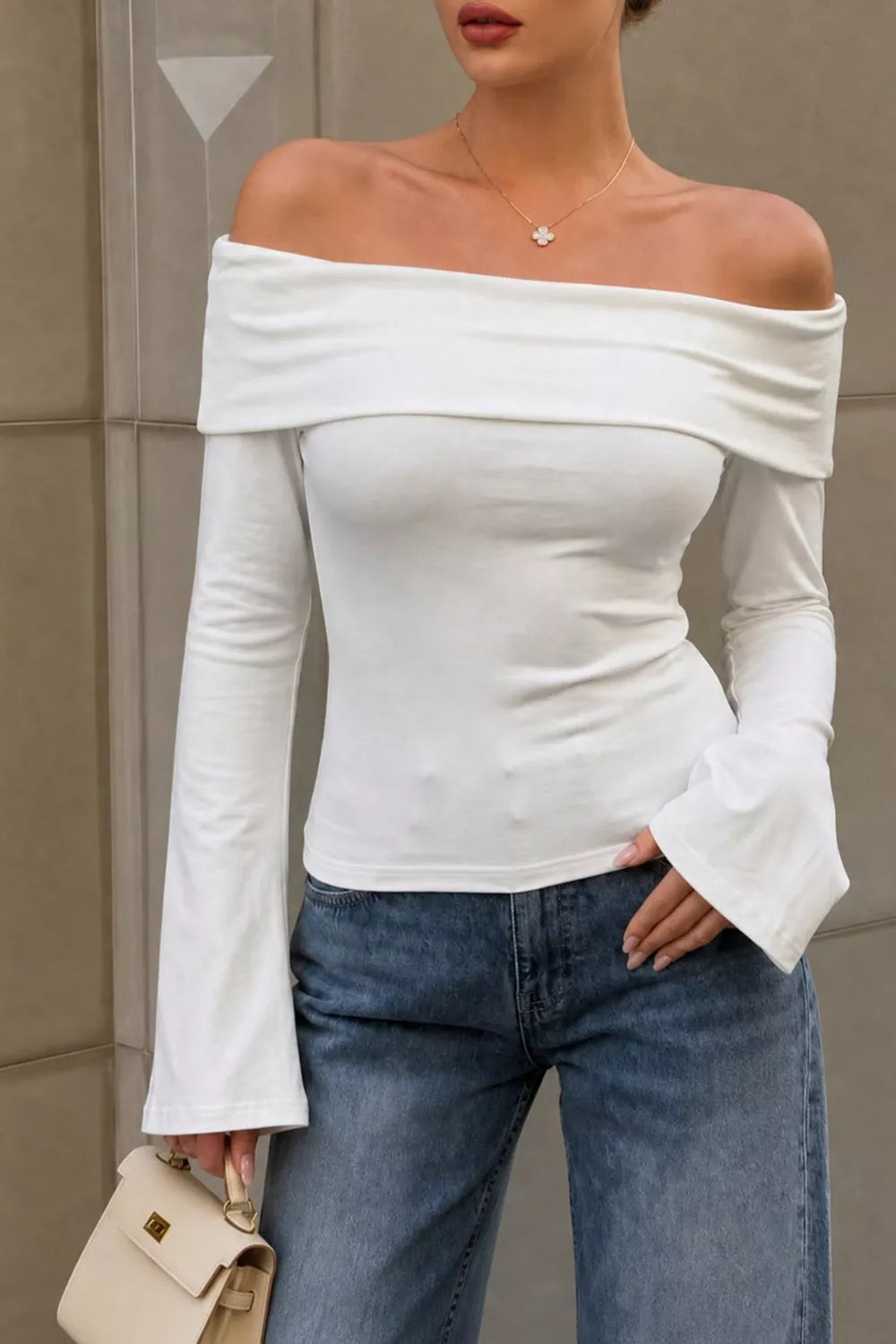 Off Shoulder Flare Sleeve Top