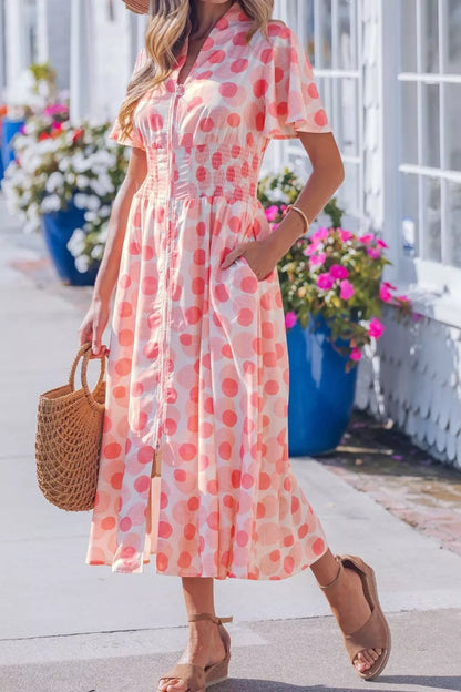 Polka Dot Puff Sleeve Midi Dress
