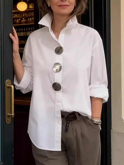 Full Size Oversized Metal Button Long Sleeve Shirt Plus Size