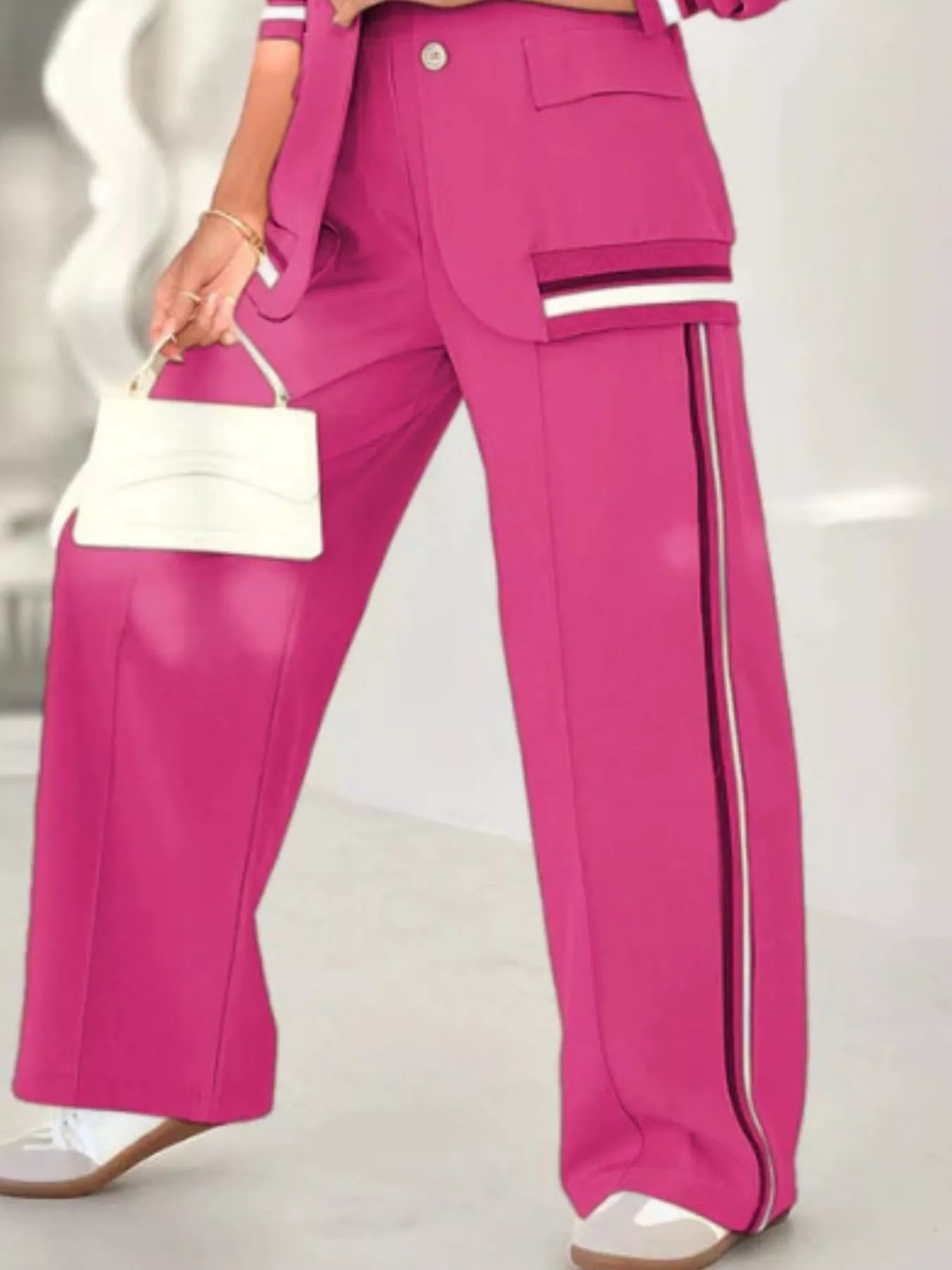 Plus Size Button Down Jacket and Pants Set