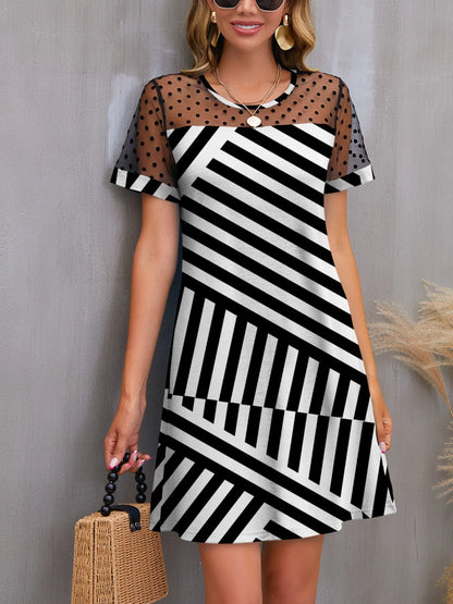Mesh Polka Dot Striped Casual Dress
