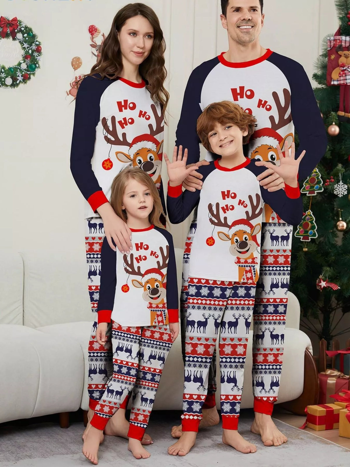 Full Size Christmas Reindeer Print Matching Family Pajama Set Plus Size
