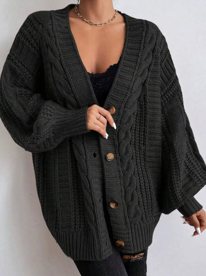 Cable Knit V-Neck Button-Down Cardigan