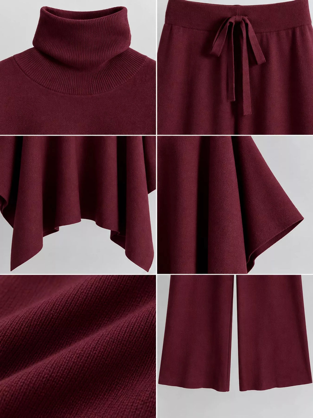 Turtleneck poncho sweater and pants set, view 8