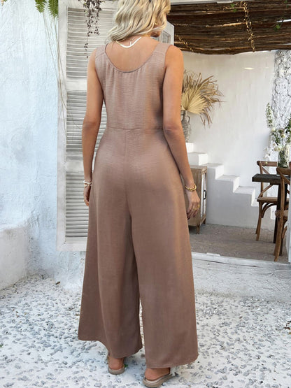 Button Front Wide Leg Jumpsuit
