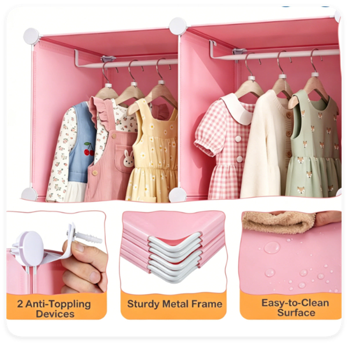 3-Cube Pink Modular Kids Closet