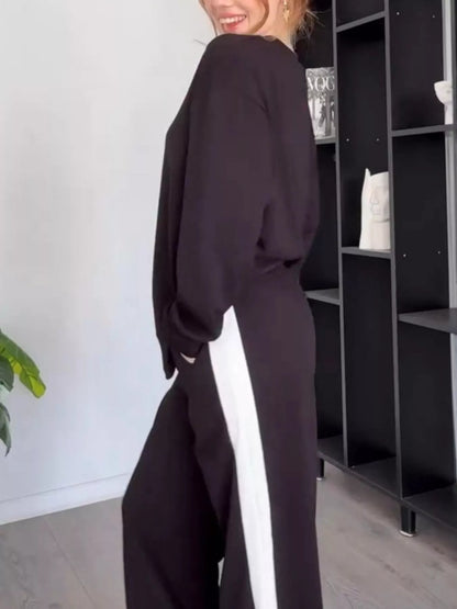 Full Size Contrast Top and Pants Set