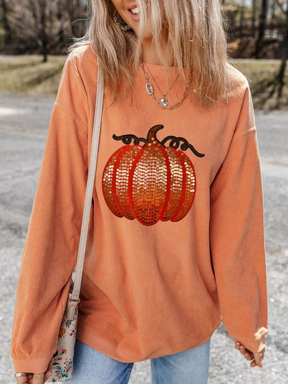 Halloween Sequined Pumpkin Sweatshirt