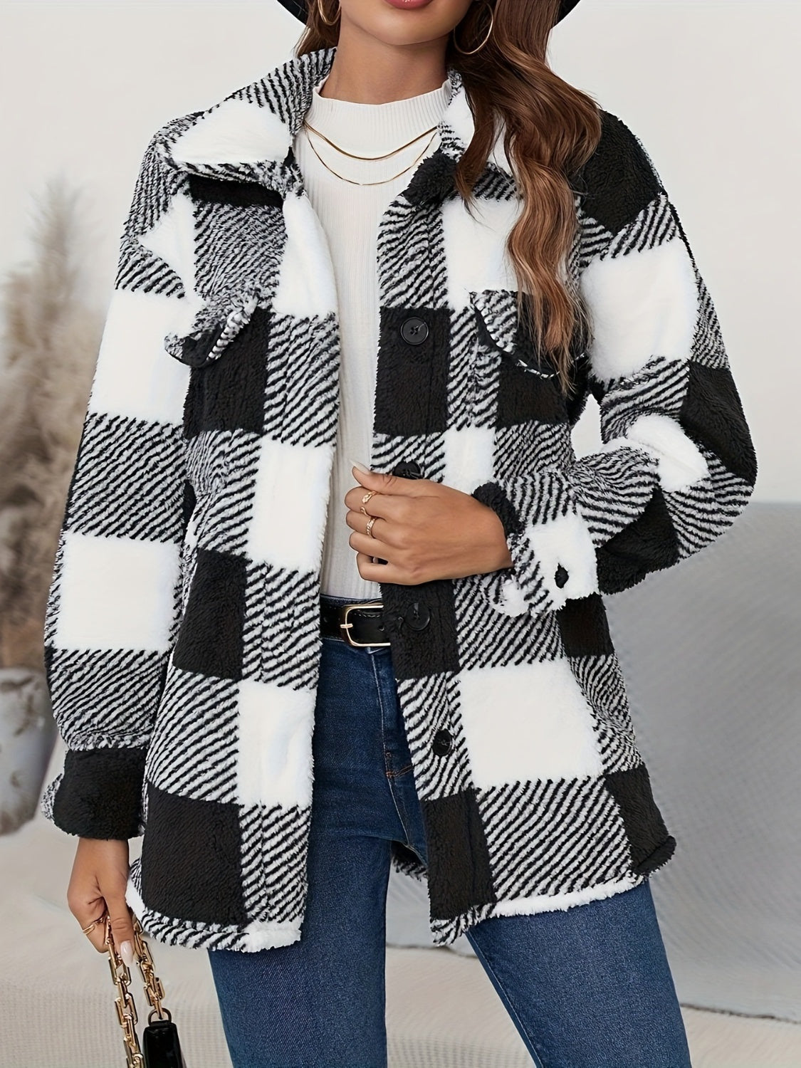 Button Up Long Sleeve Fuzzy Outerwear