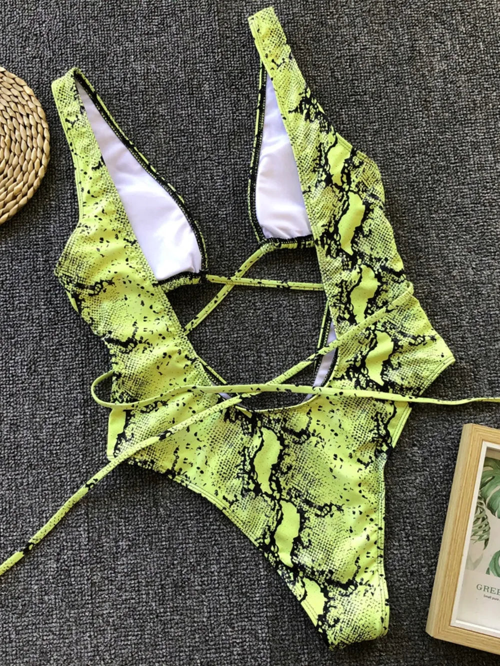 Lace-up plunge swimsuit, view 8