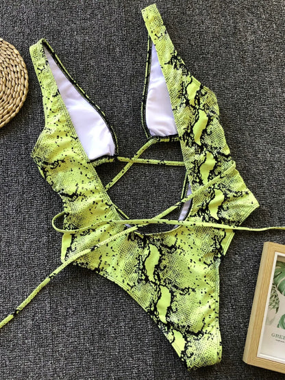Lace-up plunge swimsuit, view 8