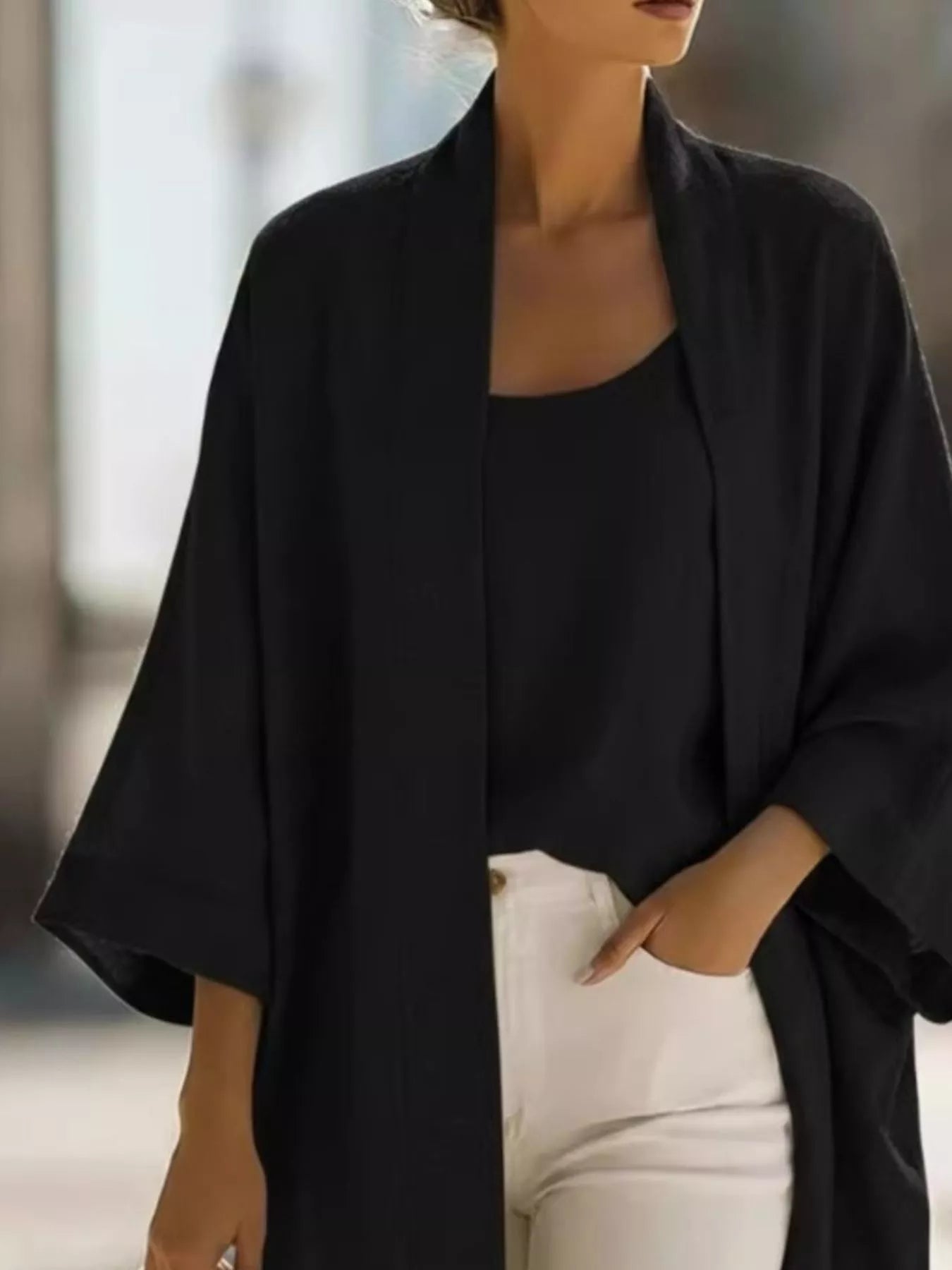 Full Size Open-Front Cardigan and Matching Tank Top Set Plus Size