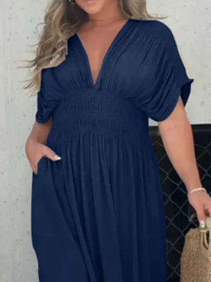 Full Size Deep V-Neck Maxi Dress with Side Slit