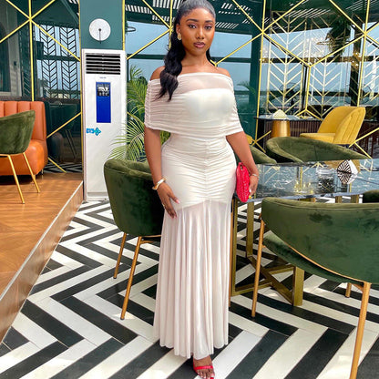 Off Shoulder Pleated Hip hugging Dress