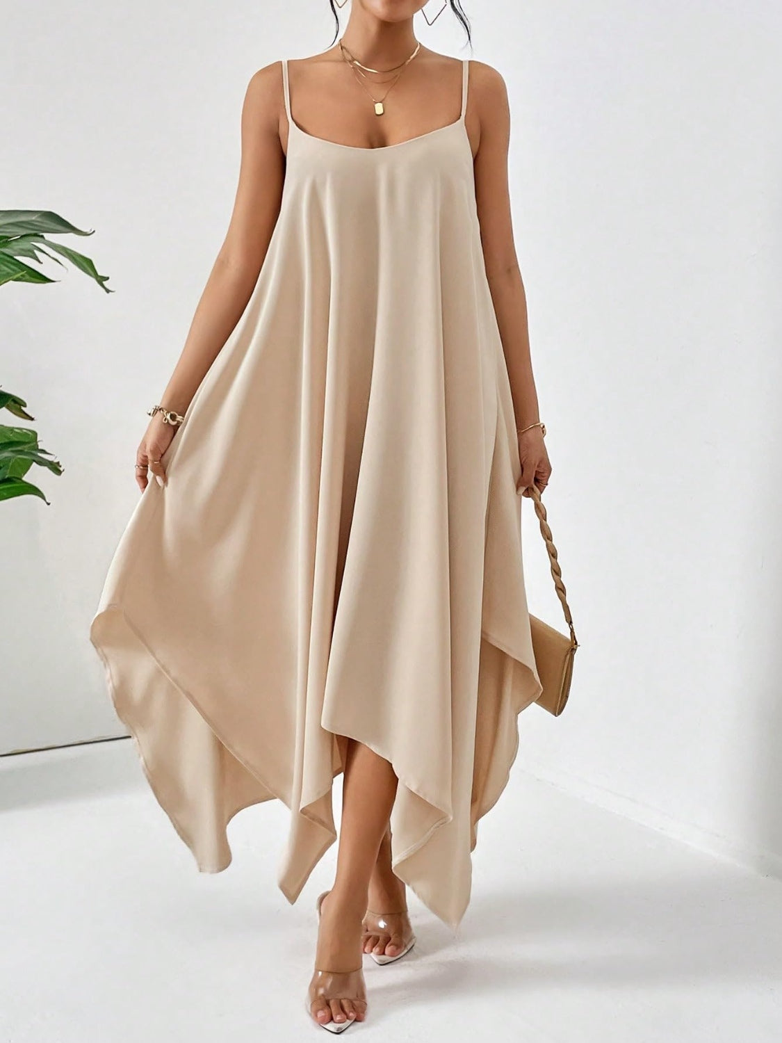 Scoop Neck Midi Cami Dress - MONLANE