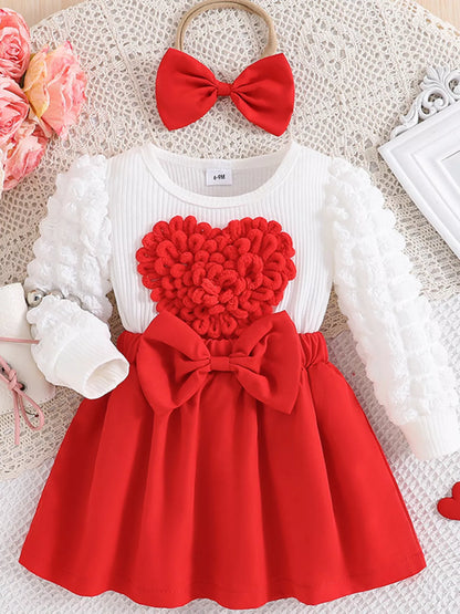 Children's Heart Decor Dress with Headband