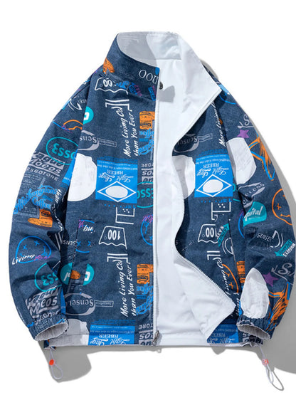 Men's Plus Size Printed Zip Up Jacket