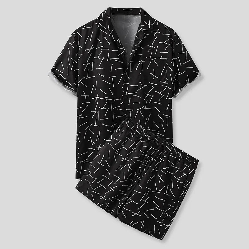 Men's Button Up Shirt and Shorts Set