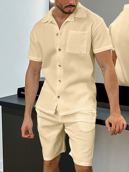 Men's Button Up Top and Shorts Set