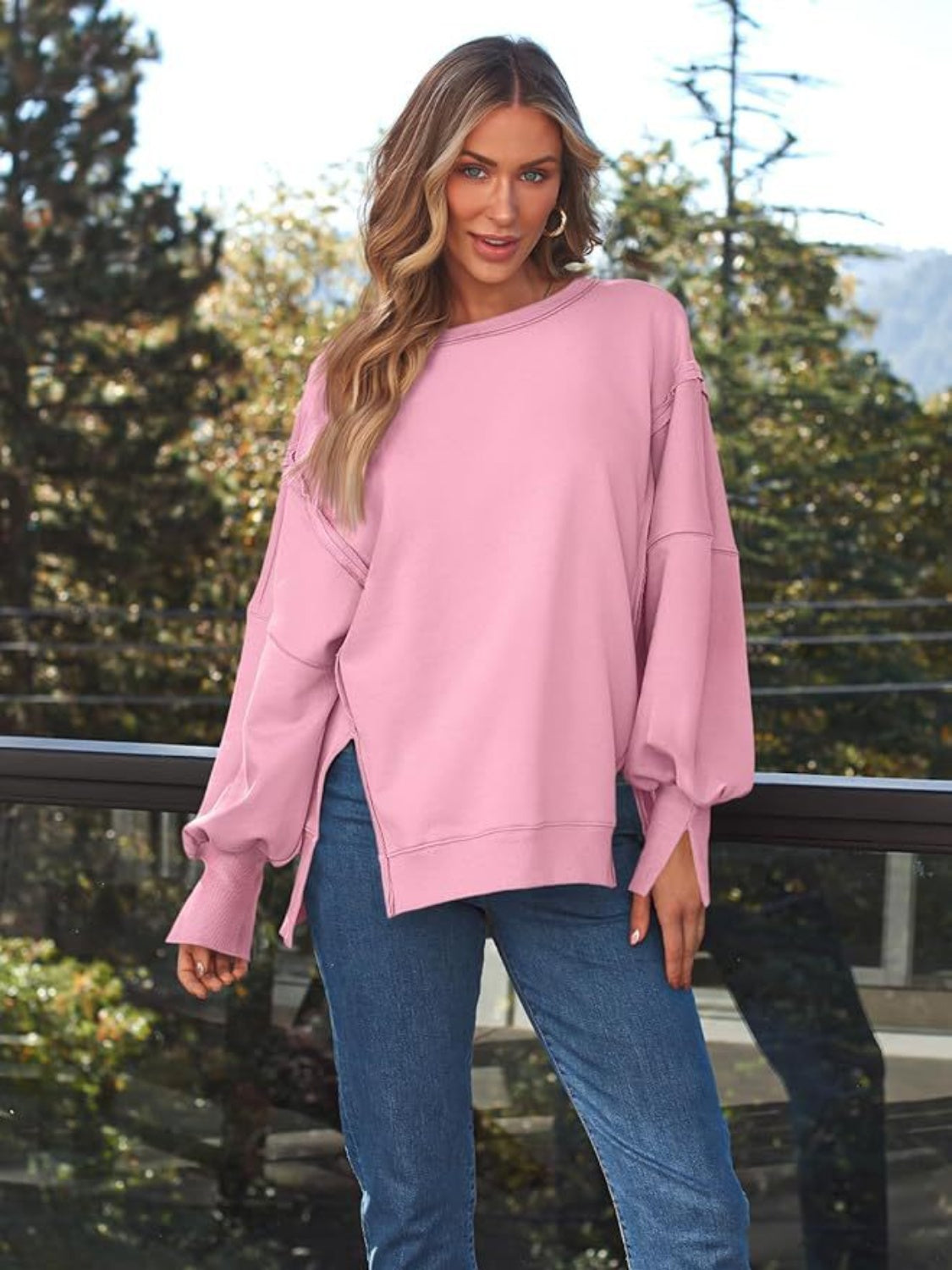 Slit Long Sleeve Sweatshirt