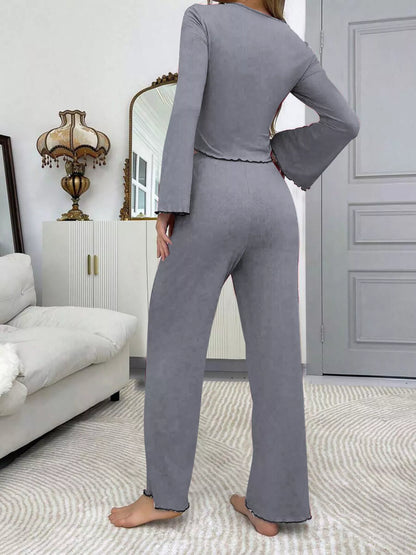 Lace Detail Flare Sleeves Top & Pants Lounge Set