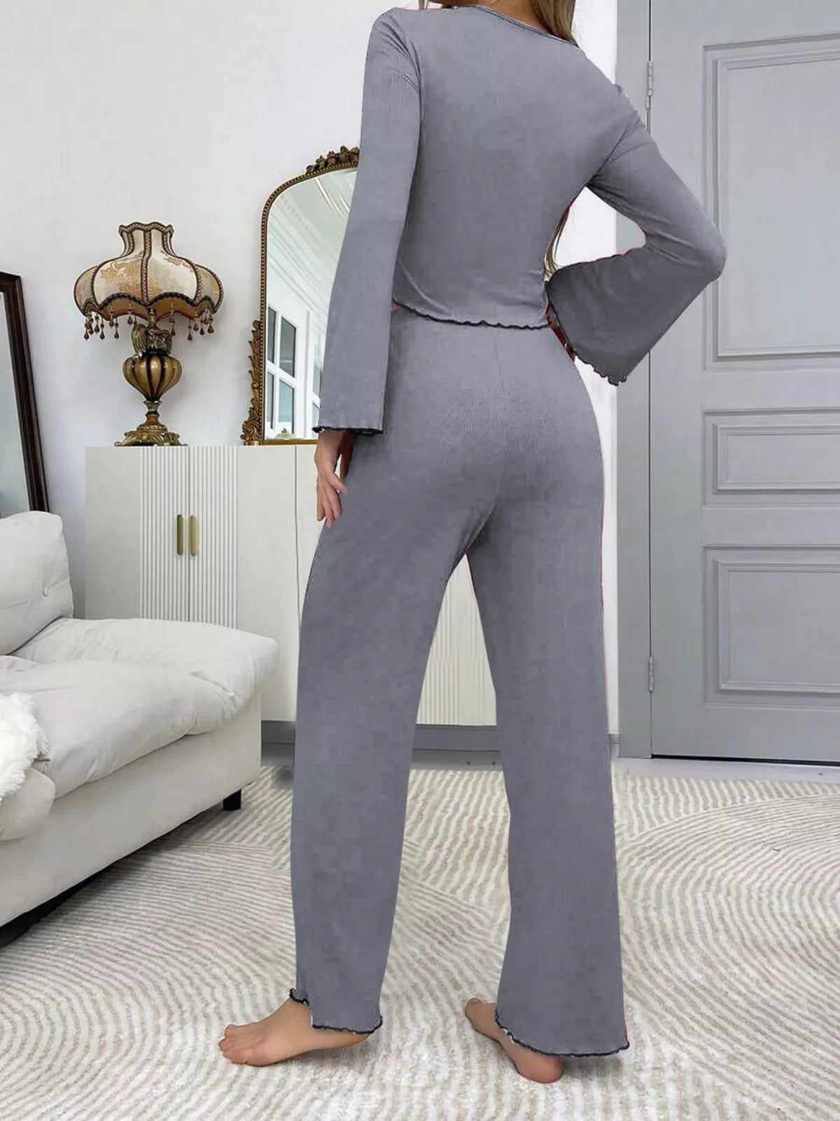 Lace Detail Flare Sleeves Top & Pants Lounge Set