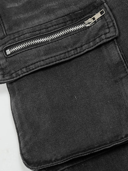 Men's Multi-Pocket Cargo Style Wide Leg Jeans