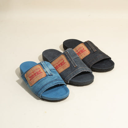 Denim flat sandals, view 4