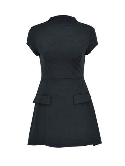 Mock neck A-line mini dress, view 8