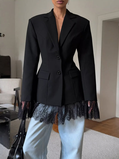 Lace Hem Lapel Collar Blazer