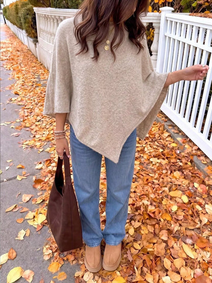 Plus size brushed cape sweater, view 2