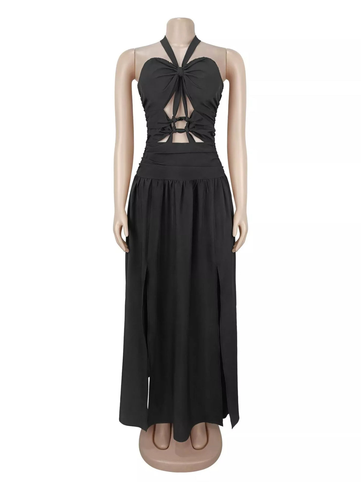 Halter Neck Cut-Out Maxi Dress with Front Slit
